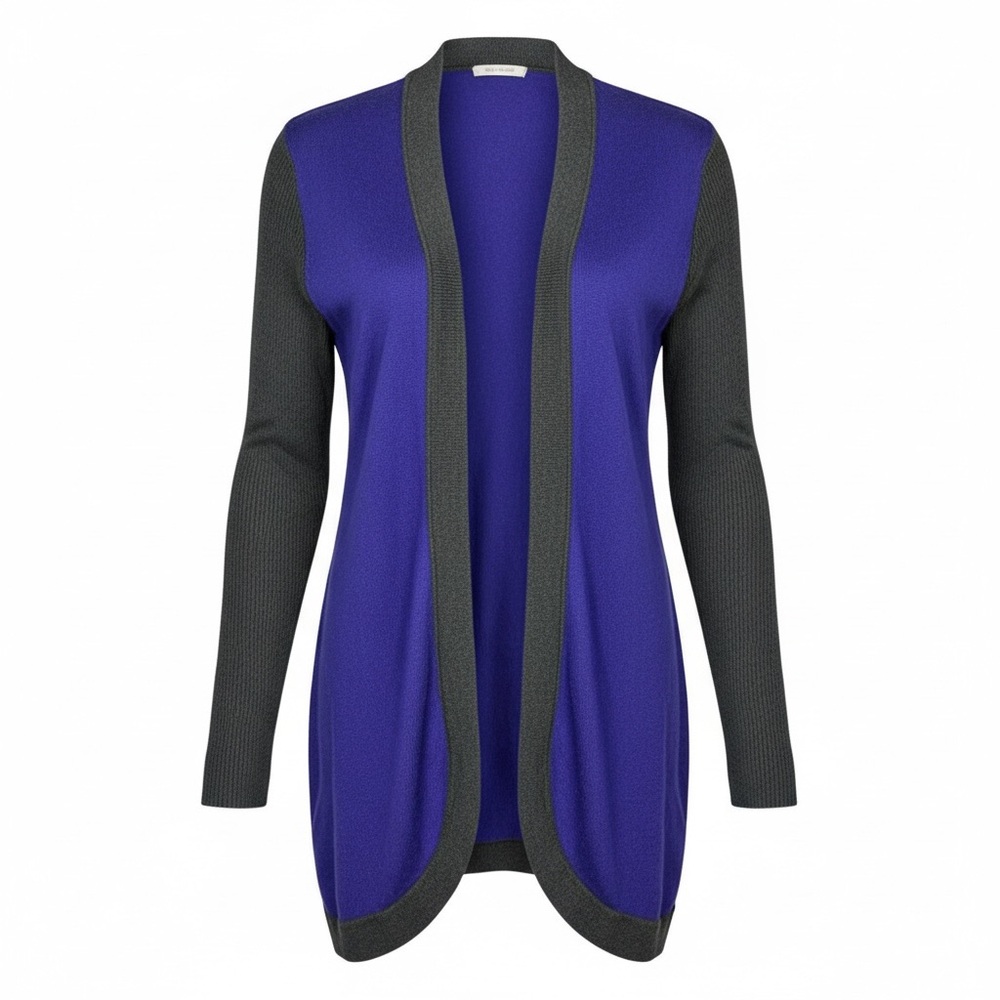 Eileen Fisher Cotton‎ Drape Front Open Long Cardigan Purple & Gray - Size Small